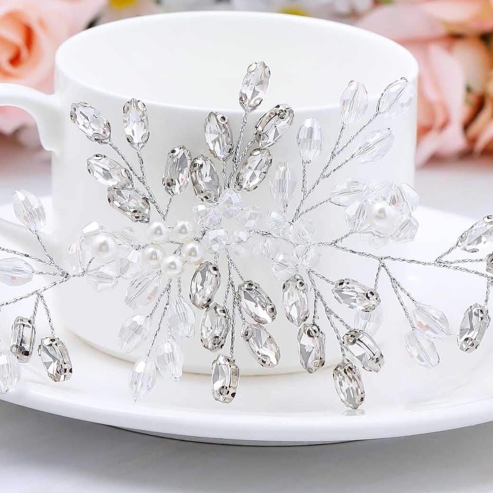 Crystal Hair Piece Wedding Vine Silver Rhinestone - Picture 5 of 5